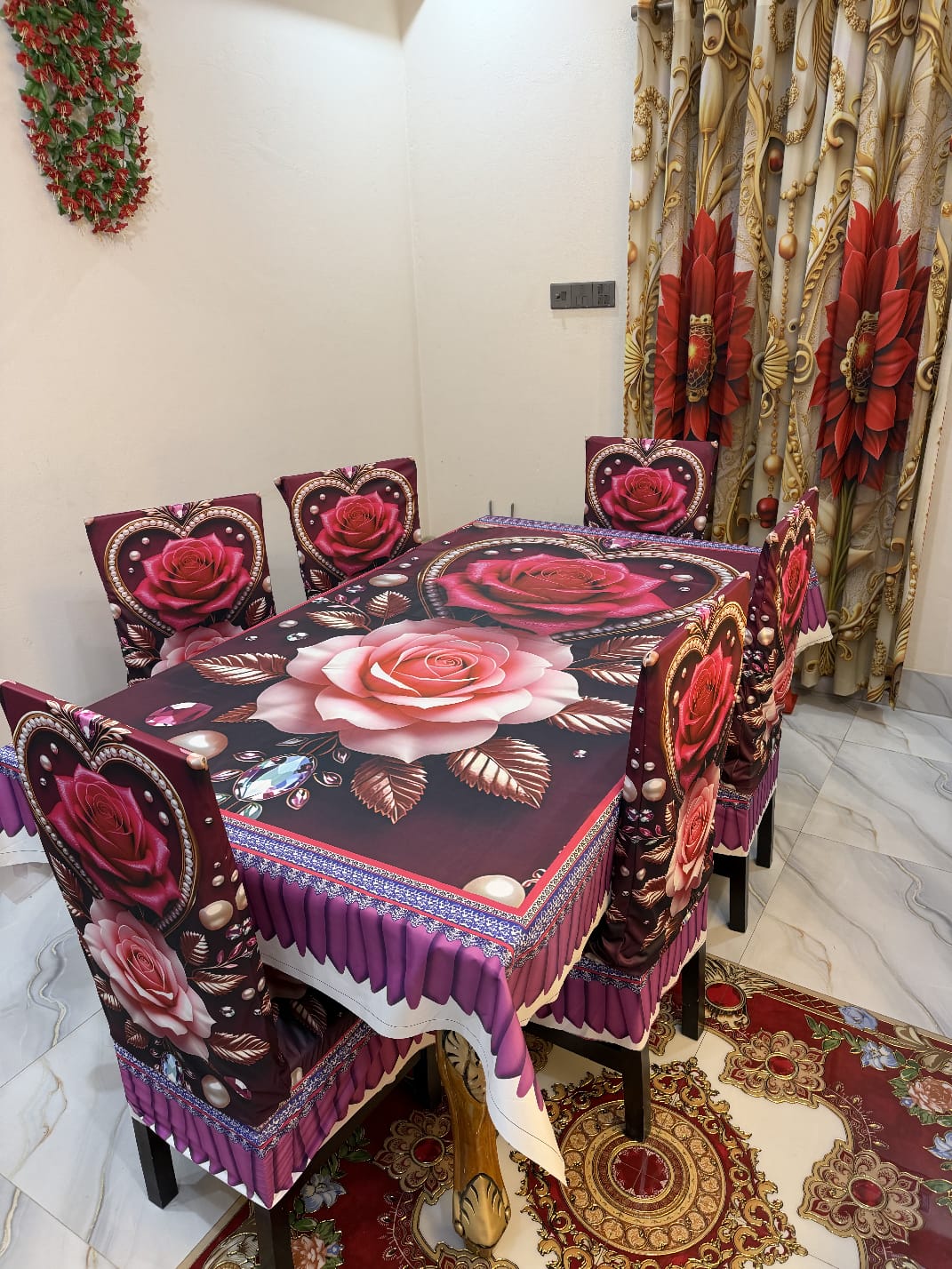 3D Waterproof Premium Dining Table Set ( কুচি চেয়ার কভার ) Code: D82